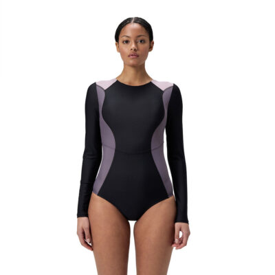 Speedo Womens Colourblock Long Sleeve Zip Back One Piece