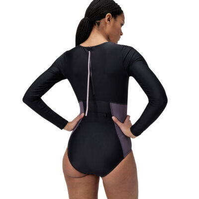 Speedo Womens Colourblock Long Sleeve Zip Back One Piece Professional Swimwear