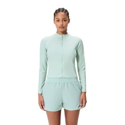 Speedo Womens Long Sleeve Solid Zip Rash Guard