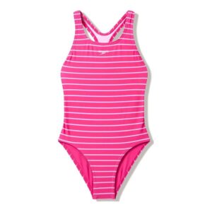 Speedo Girl’s Stripe Print Medalist One Piece Swimsuit