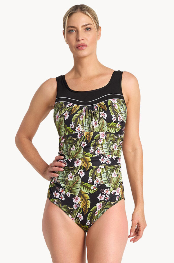 Poolproof Leafique Ruched Scoop One Piece