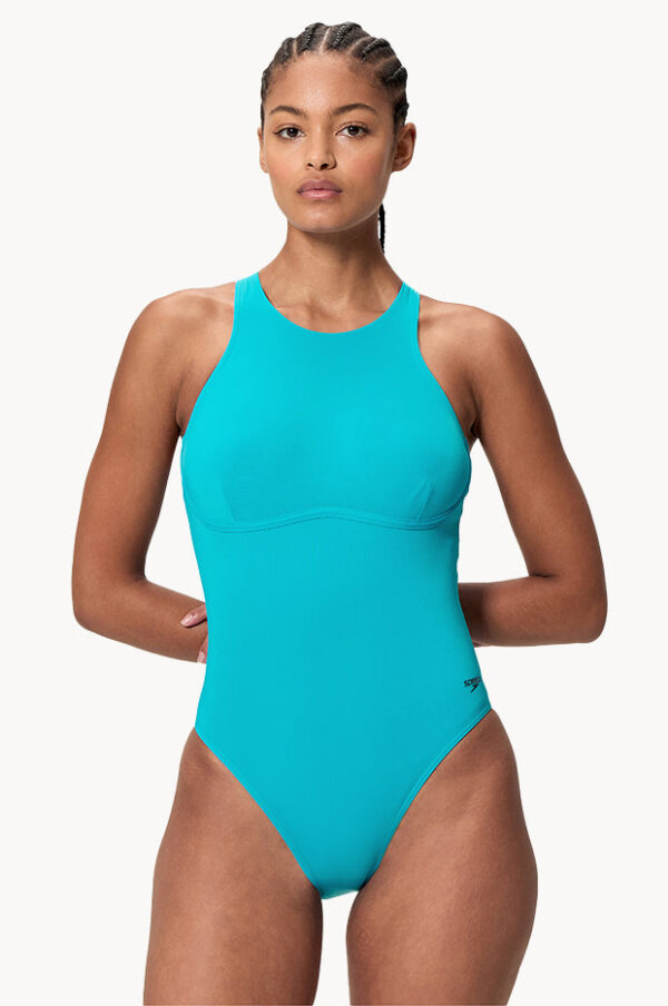 Speedo Solid Racerback Zip One Piece