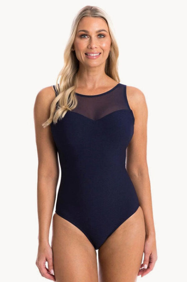 Togs Textured Mesh High Neck One Piece
