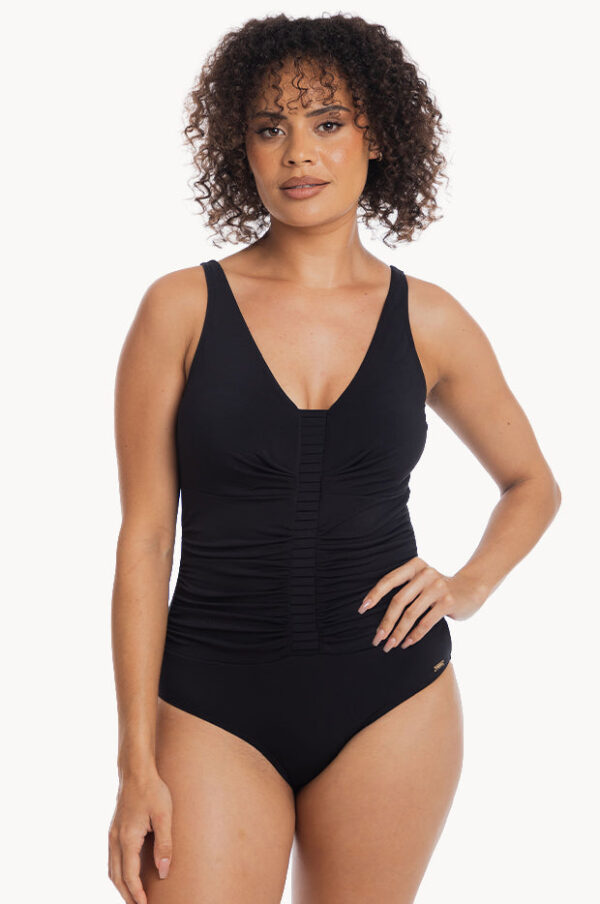 Togs Plain Ruched V Neck One Piece